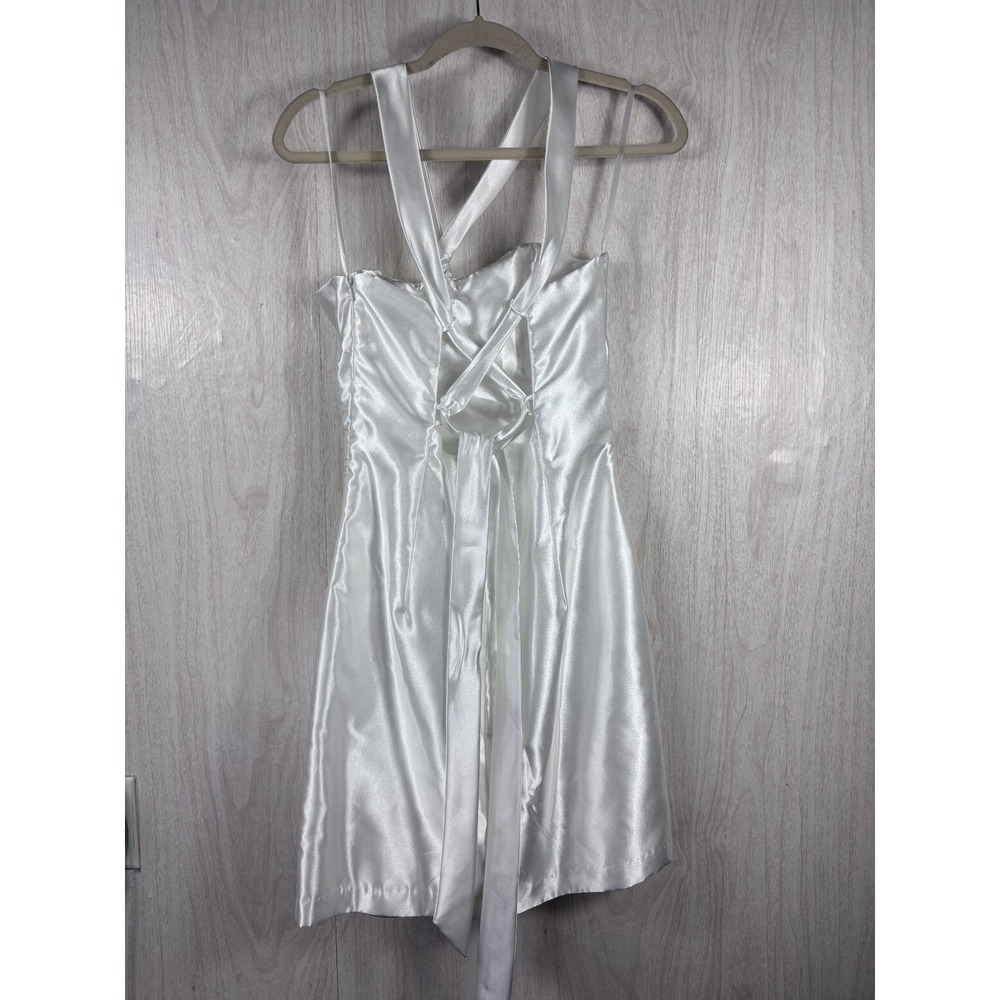 Jessica McClintock Vintage Mini Dress Women's 9 M White Y2K Prom Coquette Glam - Picture 3 of 8